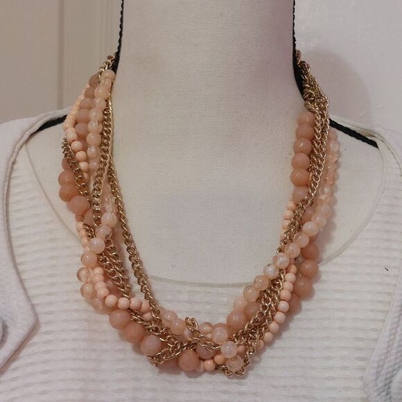 Peaches and Cream Beads Fold Tone Twisted Strands Statement Necklace - Picture 1 of 8